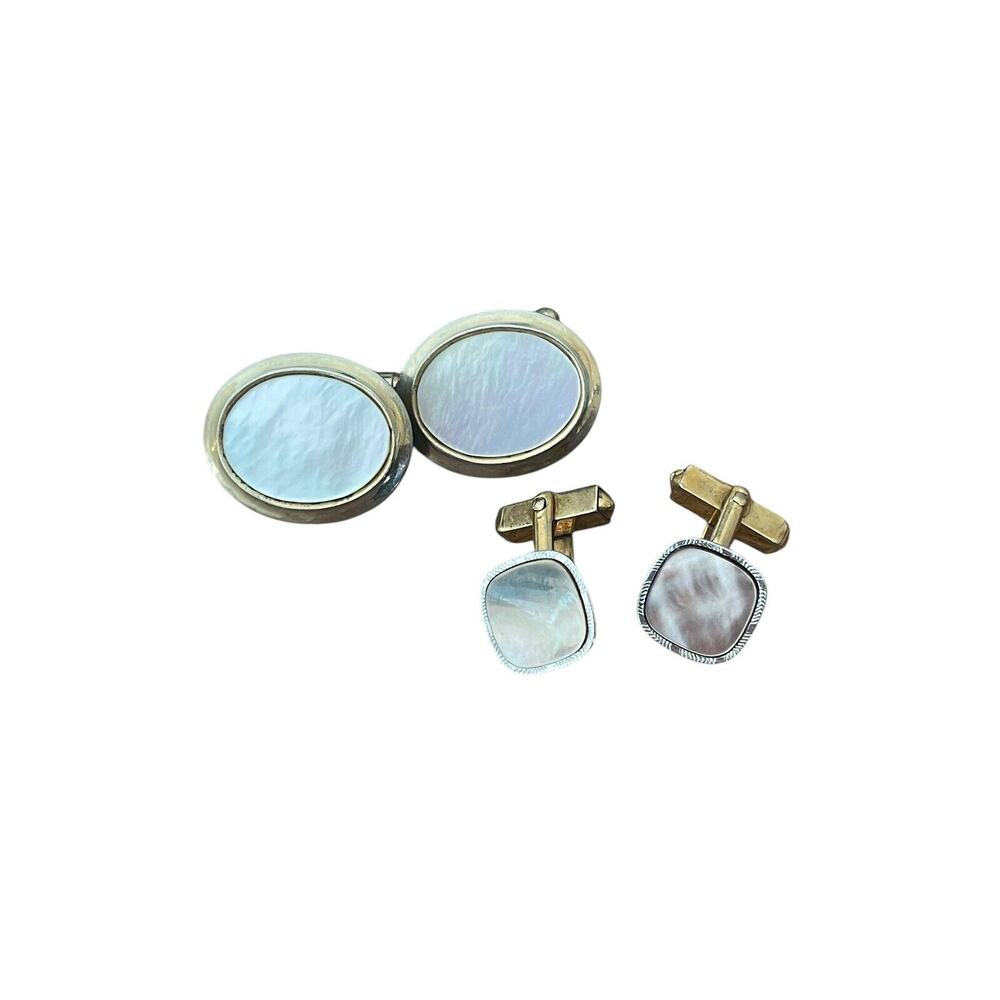Swank Mother Of Pearl Cufflinks Mid Century Modern 2 Pairs Retro 50s Vintage